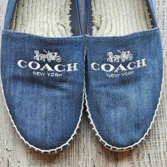 Women Coach Blue Espadrilles with Logo Embroidery - Picture 2 of 6
